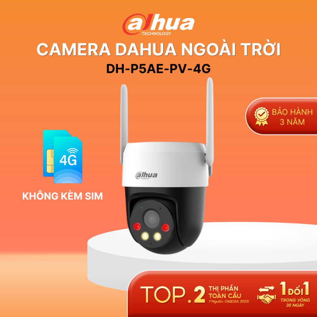 Camera SIM 4G Ngoài Trời DAHUA DH-P3AE-PV-4G 3MP/5MP Đàm thoại 2 chiều |Chống nước IP66 | Cảnh báo đ