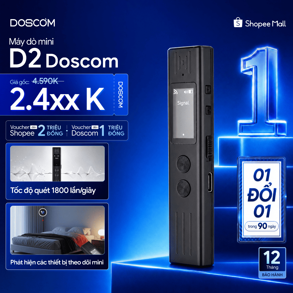 Doscom D2 - Thiết Bị Dò Tìm Phát Hiện Camera, Máy Ghi Âm, Máy Định Vị GPS... Độ Nhạy Cao
