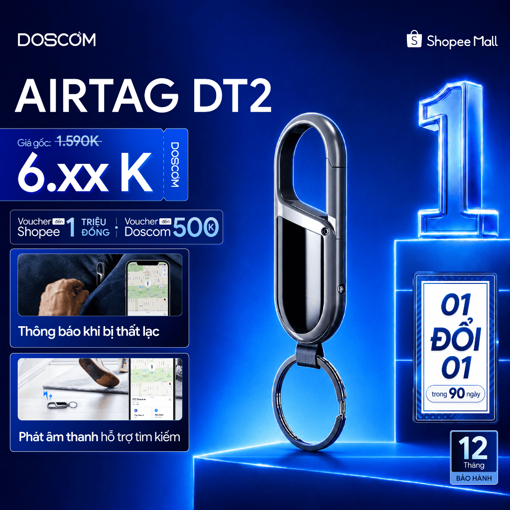 Thiết Bị Định Vị GPS Thông Minh Doscom Tag DT2 Phạm Vi Định Vị Toàn Cầu - Smart Tag iOS Find My App
