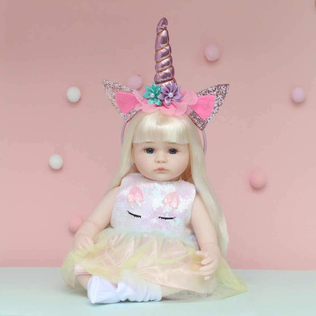 BÚP BÊ TÁI SINH KỲ LÂN TÓC TRẮNG NGỐ DÀI 42CM 16 INCH REBORN VINYL DOLL PVN7151 ✨