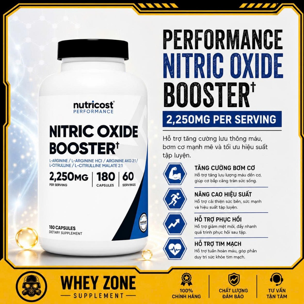 Nitric Oxide Booster Nutricost 180 Viên - Tăng Sức Bền