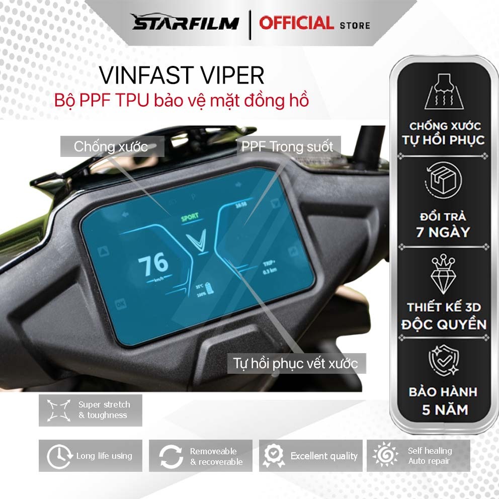 VINFAST VERO X VIPER FELIZ VENTO EVO ZGOO LUDO MOTION Miếng dán PPF TPU bảo vệ màn tốc độ STARFILM
