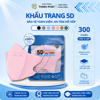 [300 chiếc] Khẩu trang 5D Thịnh Phát chống tia UV, 3 lớp dày dặn kháng khuẩn, che kín mặt