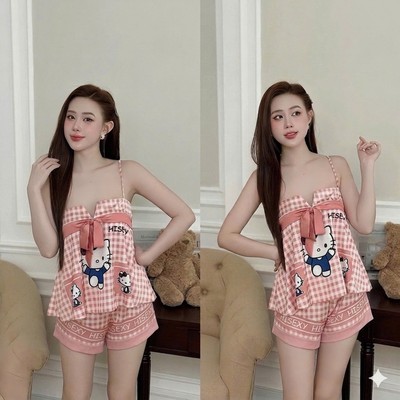 Đồ Bộ 2 Dây Form Rộng Rãi Nơ Trước Ngực Lụa Latin Cao Cấp MS65