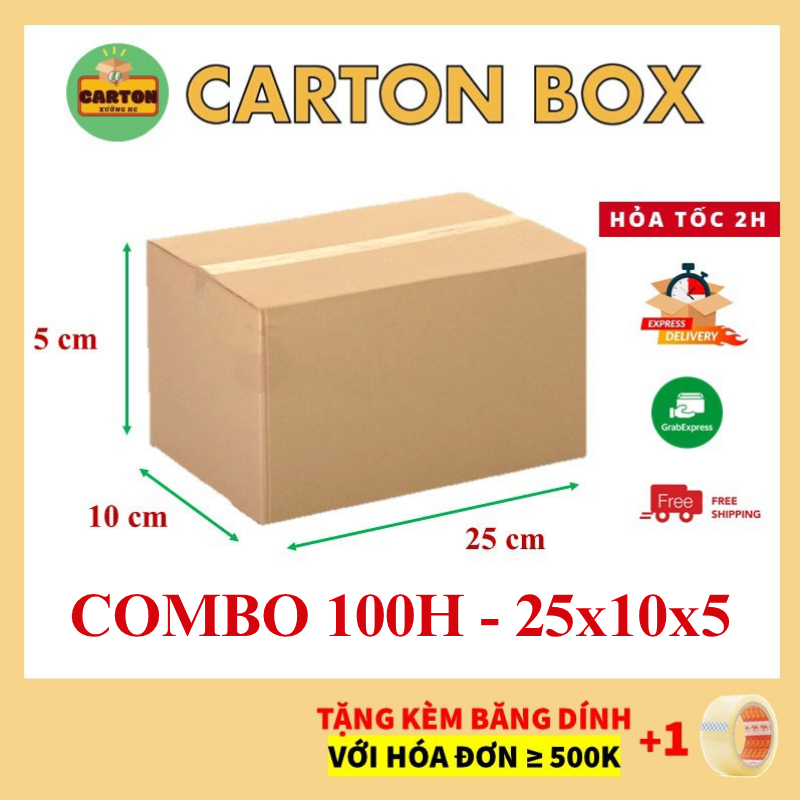 [SỈ/LẺ] (25x10x5) COMBO 100 Hộp Carton Giá Rẻ, Thùng Carton Đóng Hàng chỉ từ 599đ/h
