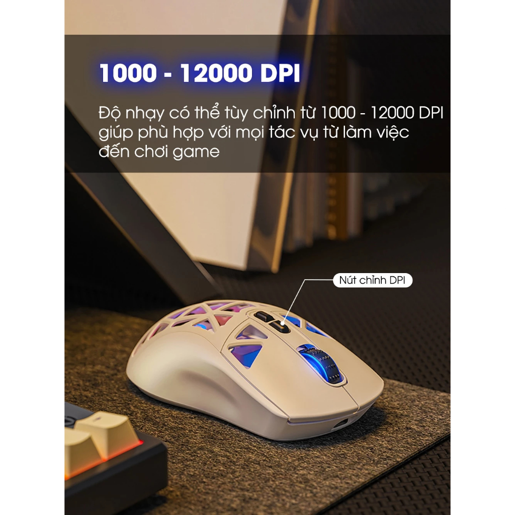 Chuột gaming không dây SIDOTECH YINDIAO G17 bluetooth pin sạc nhẹ có lỗ chip PMW3325 3 mode wirless 