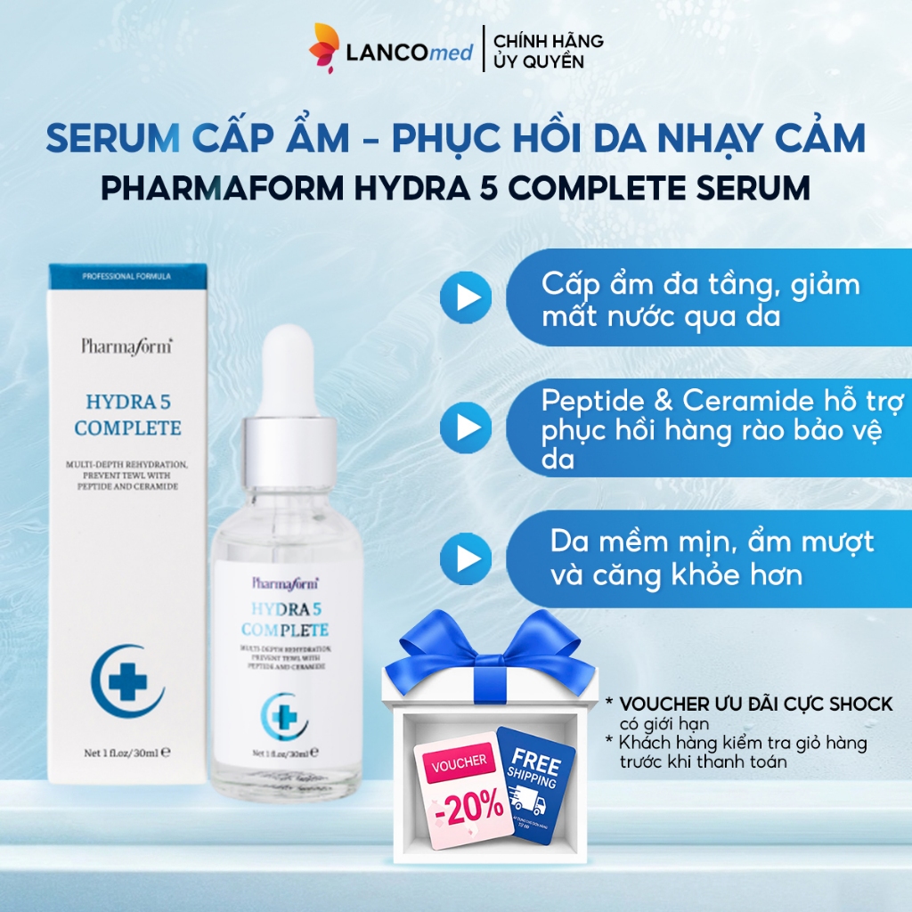 Serum Cấp Ẩm Phục Hồi Da Nhạy Cảm Pharmaform Hydra 5 Complete 30ml | Giảm Kích Ứng- Phục Hồi Da