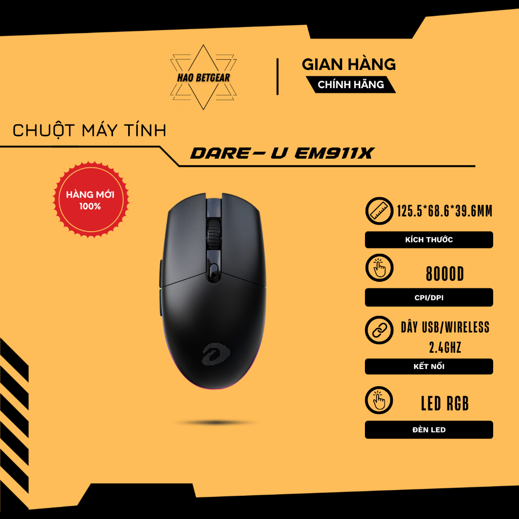 Chuột Gaming DAREU EM911X NEW - Hàng chính hãng, Bảo hành 24 tháng