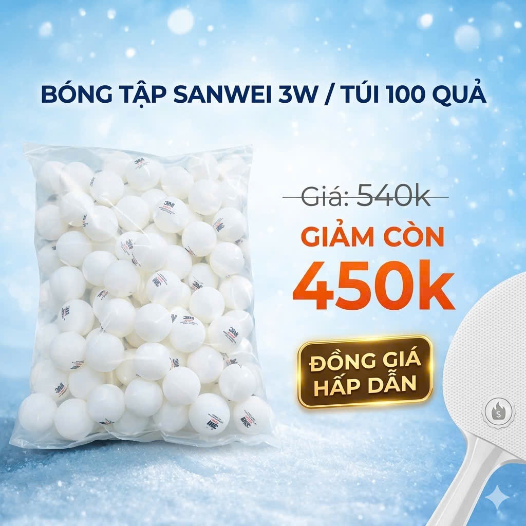[ 100 Quả ] Quả bóng bàn tập luyện Sanwei 3W Túi 100 quả, bóng tròn đều, nảy tốt, hiệu quả tập luyện
