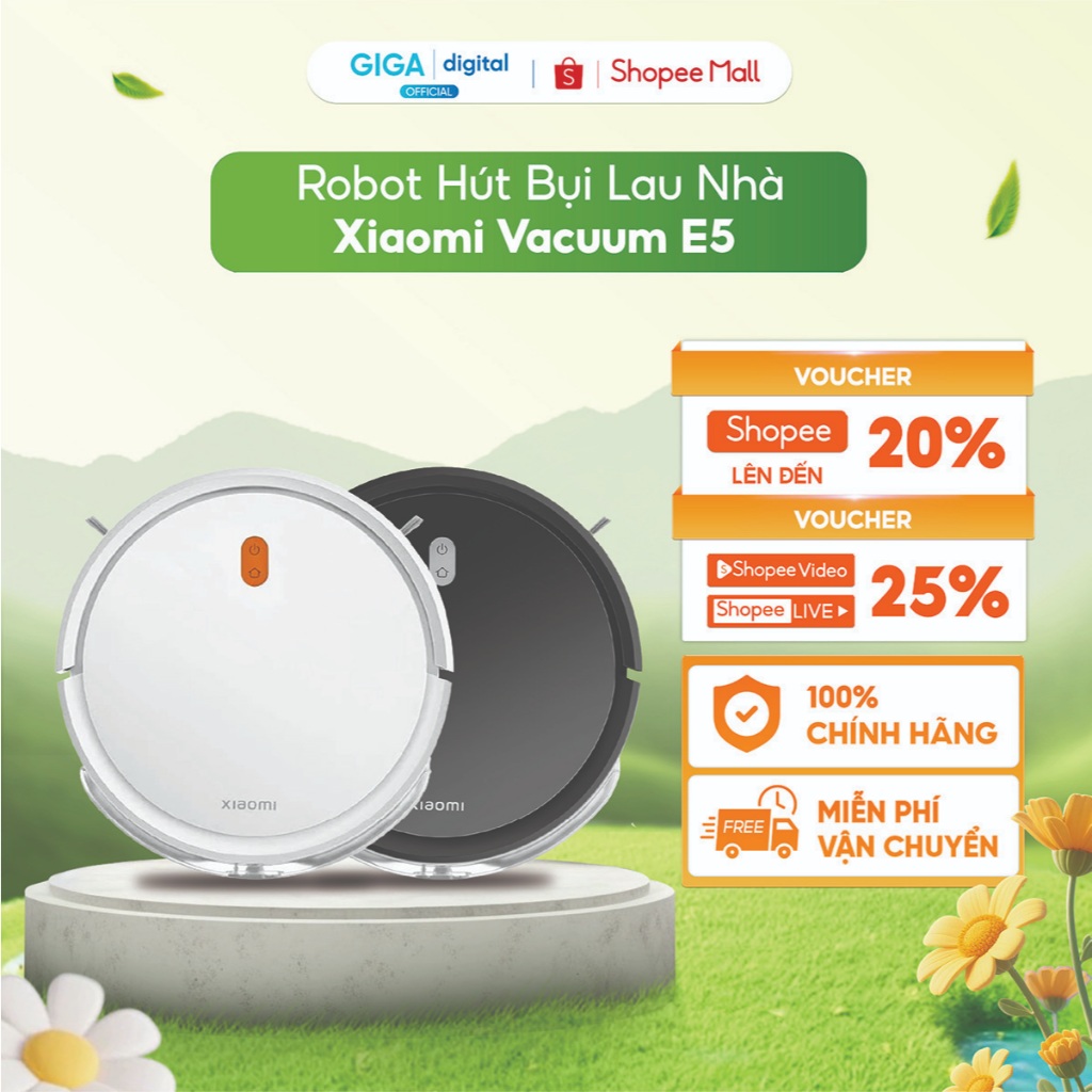 Robot hút bụi lau nhà Xiaomi Vacuum E5 - Lực hút 2000Pa - Ba cấp độ hút giúp làm sạch sâu lông/tóc