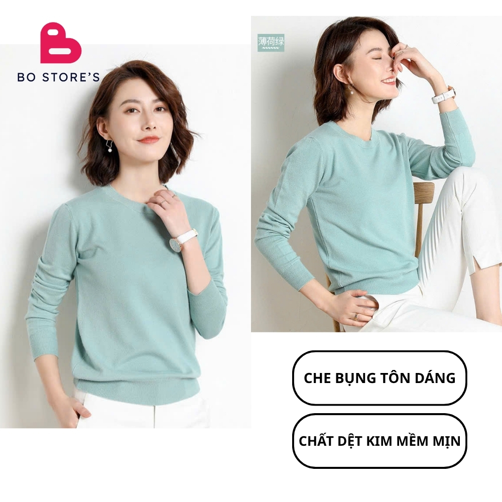 Áo Len Mỏng Dài Tay Cổ Tròn Bo Gấu Nhiều Màu Đủ Size