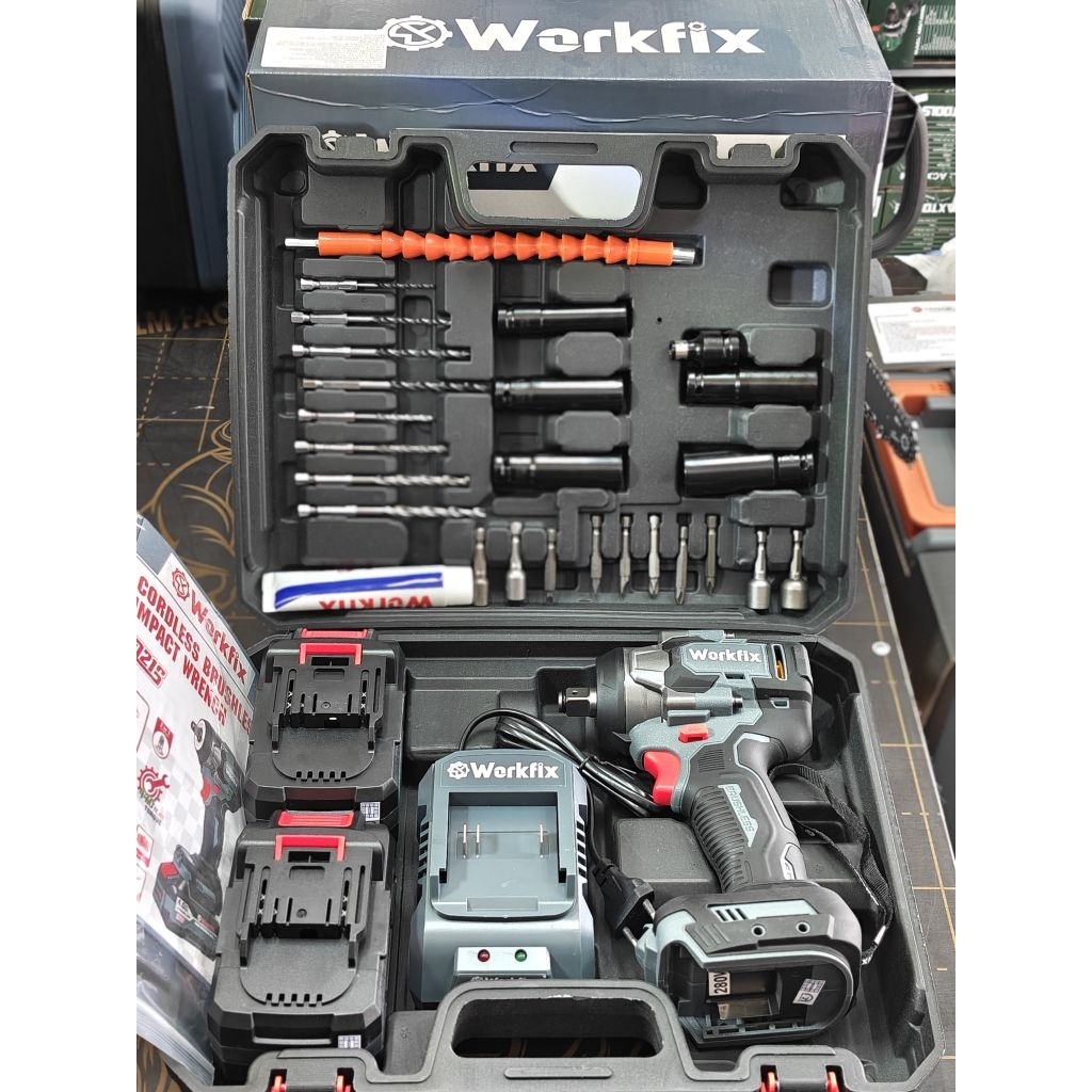 workfix combo máy siết bulong workfix 470n.m pin 21v/4ah đa năng 2in1