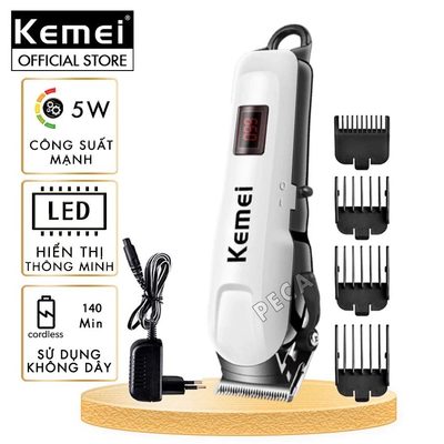 Tông đơ cắt tóc không dây KEMEI KM-809A chuyên nghiệp màn hình LCD hiển thị pin - Hàng chính hãng