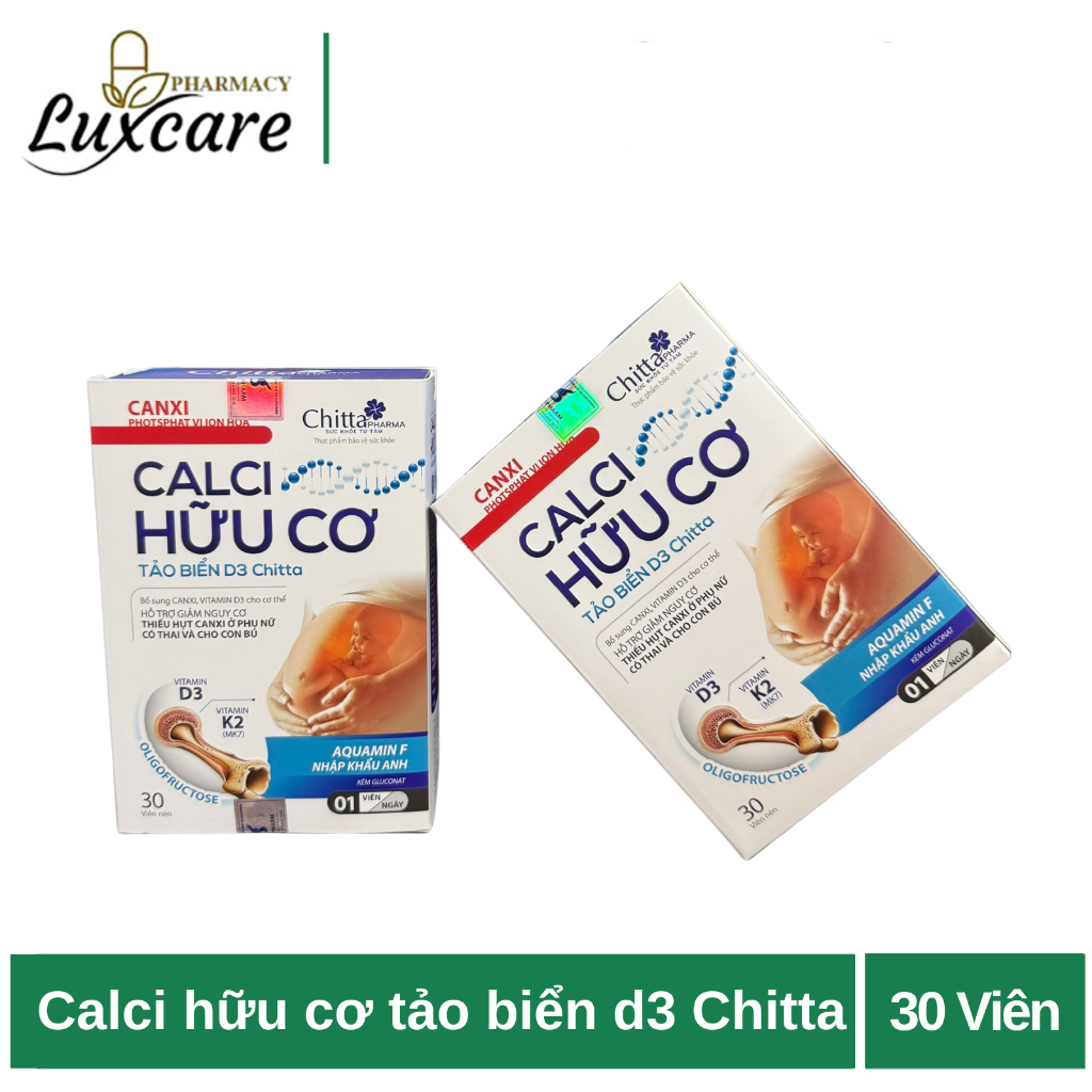 Calci Hữu Cơ Tảo Biển D3 Chitta bổ sung canxi, vitamin D3 cho cơ thể (hộp 30 viên) - Luxcare Pharmac