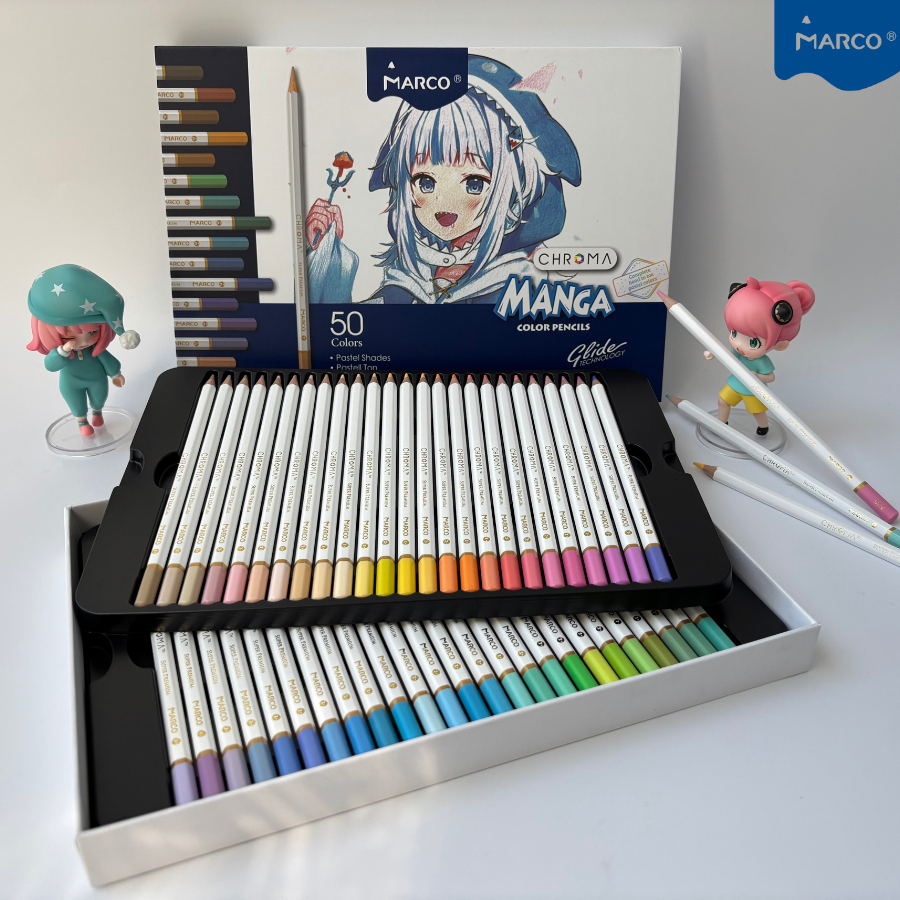 Bộ 50 màu chì Manga Marco Chroma E2250 Tone Pastel Xinh xắn, Phù hợp vẽ Các tranh Manga, Phong cảnh,