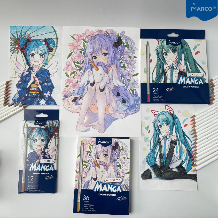 Chì Màu Marco Chroma Manga Pastel E2550 Hộp Giấy 12/24/36 Màu Vẽ Anime Manga