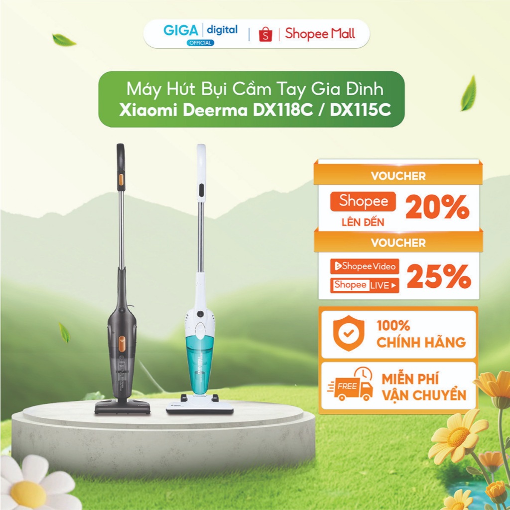 Máy hút bụi cầm tay gia đình Xiaomi Deerma  DX118C / DX115C -  Công suất 600W 3 đầu hút, dây 4.5m