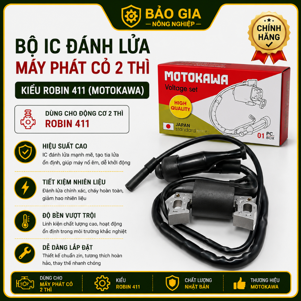 Bộ IC Đánh Lửa Mô Bin Cuộn Điện Máy Cắt Cỏ 2 Thì Robin 411 ZAKI  Đánh Lửa Mạnh Chính Hãng