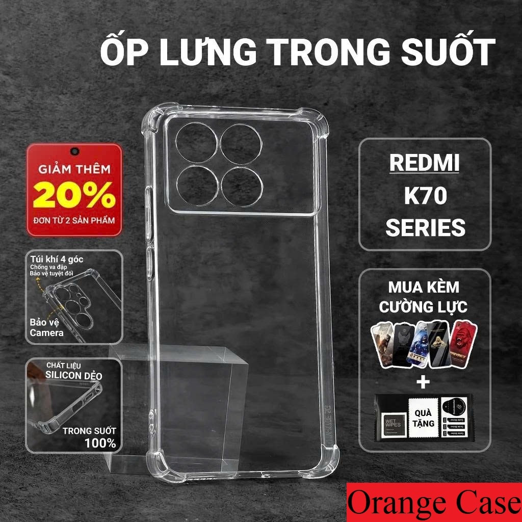 Ốp lưng Redmi K70, K70e, K70 Pro, K70 Ultra Orange Case trơn trong suốt | Ốp lưng điện thoại Xiaomi 