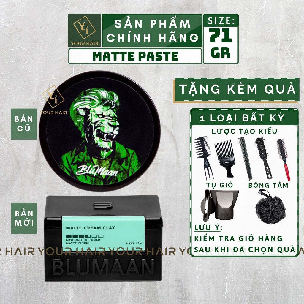 Sáp vuốt tóc BluMaan Matte Cream Clay - (Blumaan Sư Tử bản mới) - 71gr