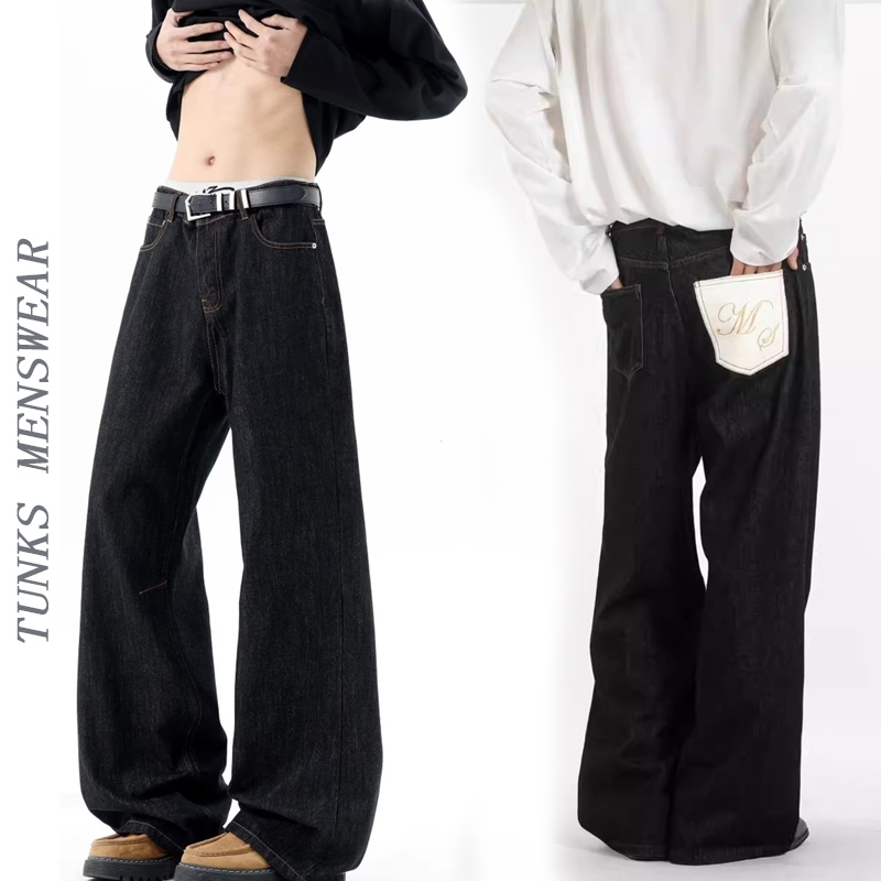 TUNKS Quần Jean Nam Baggy Không Nhăn -  Chất Denim Cao Cấp | Thiết Kế Thêu Chữ Phong Cách Minimalist