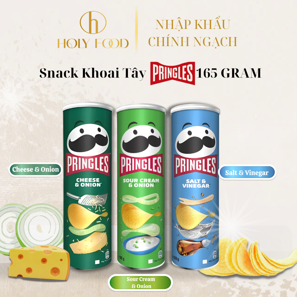 Nội địa Châu Âu - Pringles  Snack Khoai Tây Cheese & Onion / Salt & Vinegar & Sour Cream Onion (Lon 