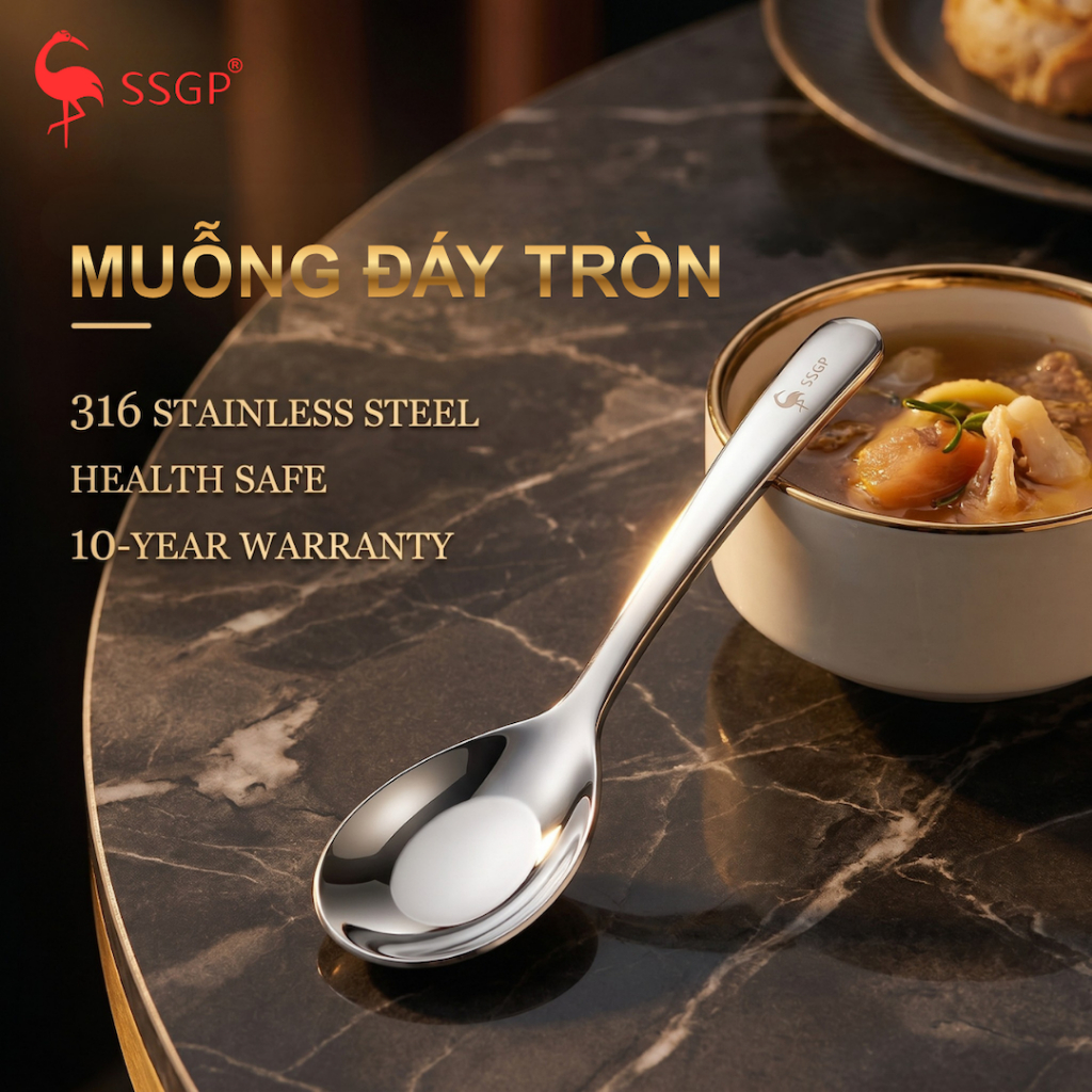 Muỗng inox cao cấp đáy tròn SSGP - Thìa inox 316, muỗng ăn cơm inox, Thìa ăn cơm inox Muỗng ăn SSGP