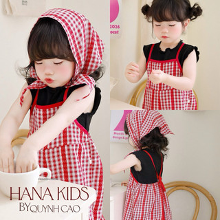 [Hana Kids By Quynh Cao] Jumpsuit Kẻ Đỏ Cho Bé Gái Tặng Kèm Áo Đen Siêu Dễ Thương / Yếm Liền Thân / Jum Dài Cho Bé Gái
