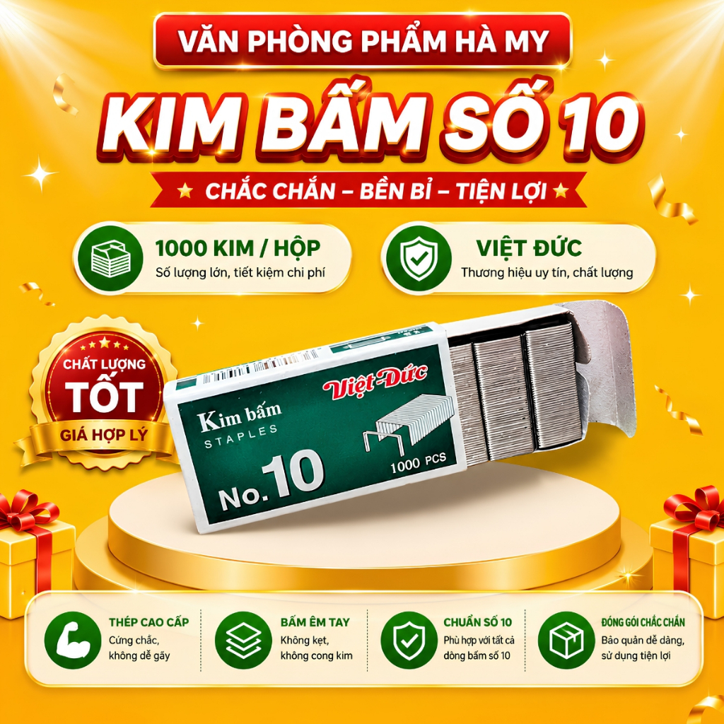 Combo 10 Hộp Kim bấm số 10 Việt Đức Chính Hãng
