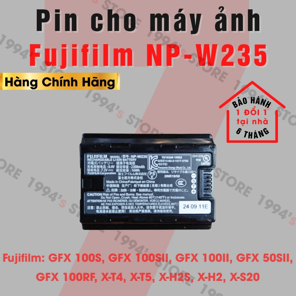 Pin cho máy ảnh Fujifilm NP-W235 dành cho các máy Fujifilm: GFX 100S,100SII,100II,50SII,100RF,X-T4,X