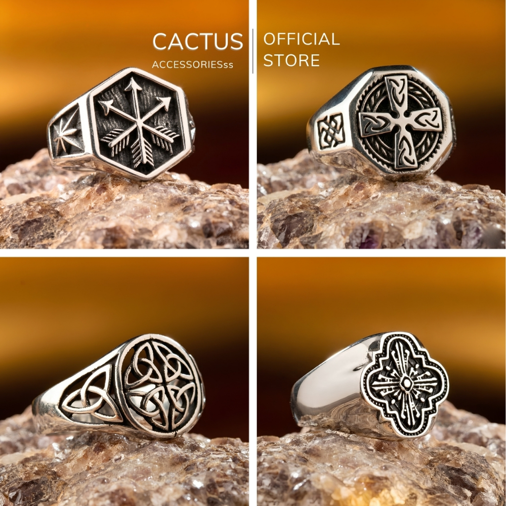 Nhẫn phụ kiện thời trang họa tiết cách điệu, phong cách cá tính, Titan không gỉ Cactus Accessories