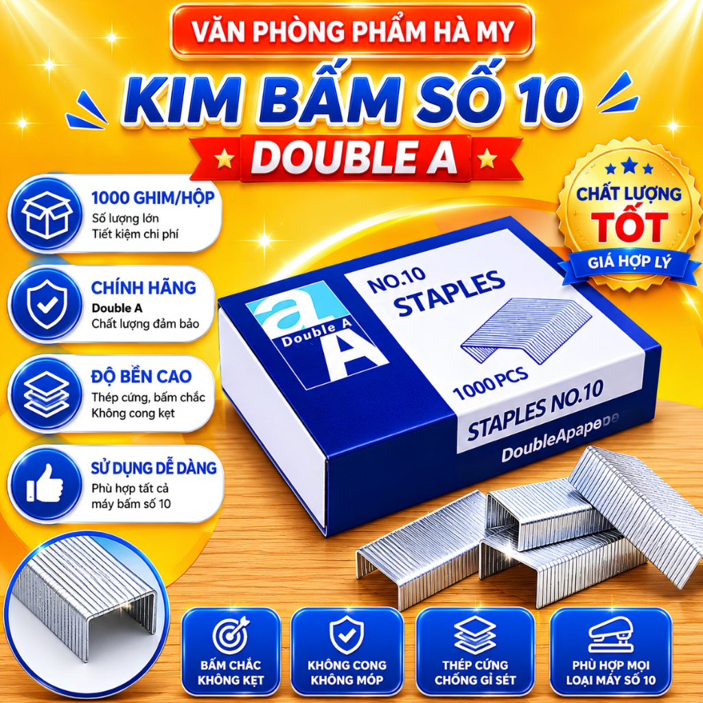 Combo 10 Hộp Kim Bấm Số 10 Double A Chính Hãng
