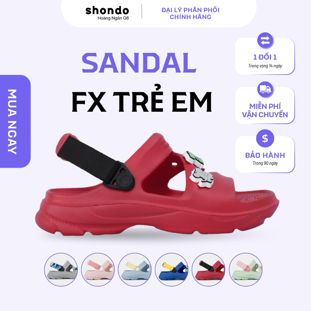 Sandal Bé Trai, Bé Gái Shondo FX Nhựa Đúc Đỏ – Nhẹ Êm, Dễ Mang