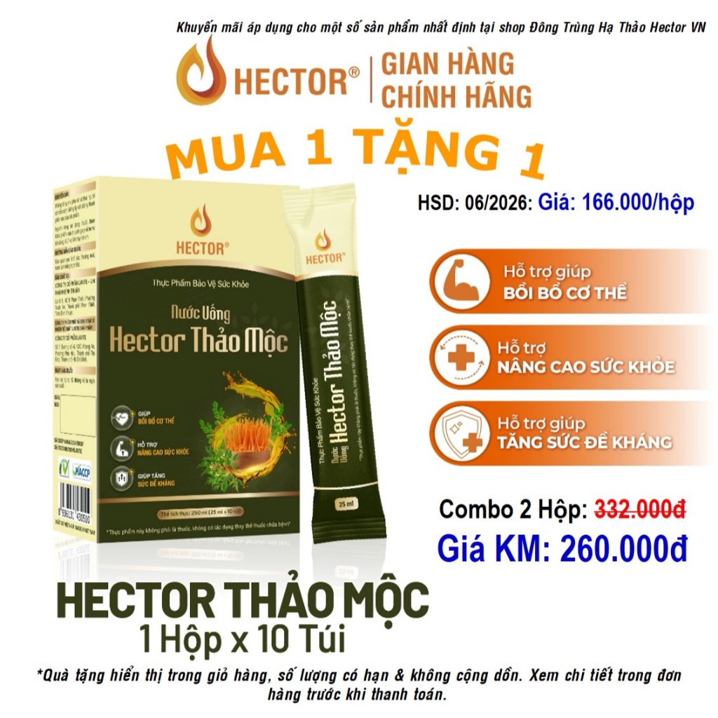 [KM Mua 1 Tặng 1] Nước uống đông trùng hạ thảo hector thảo mộc (hộp 10 túi)