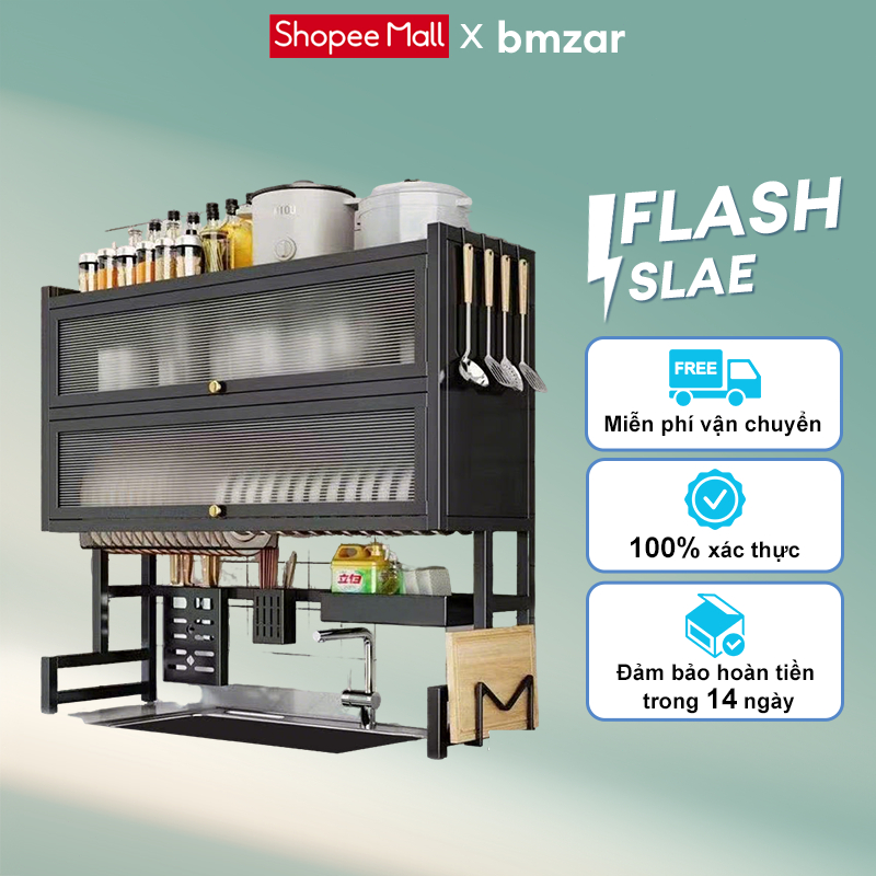 BMZAR Kệ chén có nắp đậy thép cacbon Kệ bát trên bồn rửa bát 65-125CM Kệ úp chén Có thể chịu được 200kg