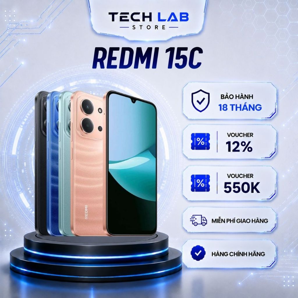 Điện thoại XIAOMI Redmi 15C - 6/128GB - Chip MediaTek Helio G81-Ultra - Bảo hành 18 Tháng