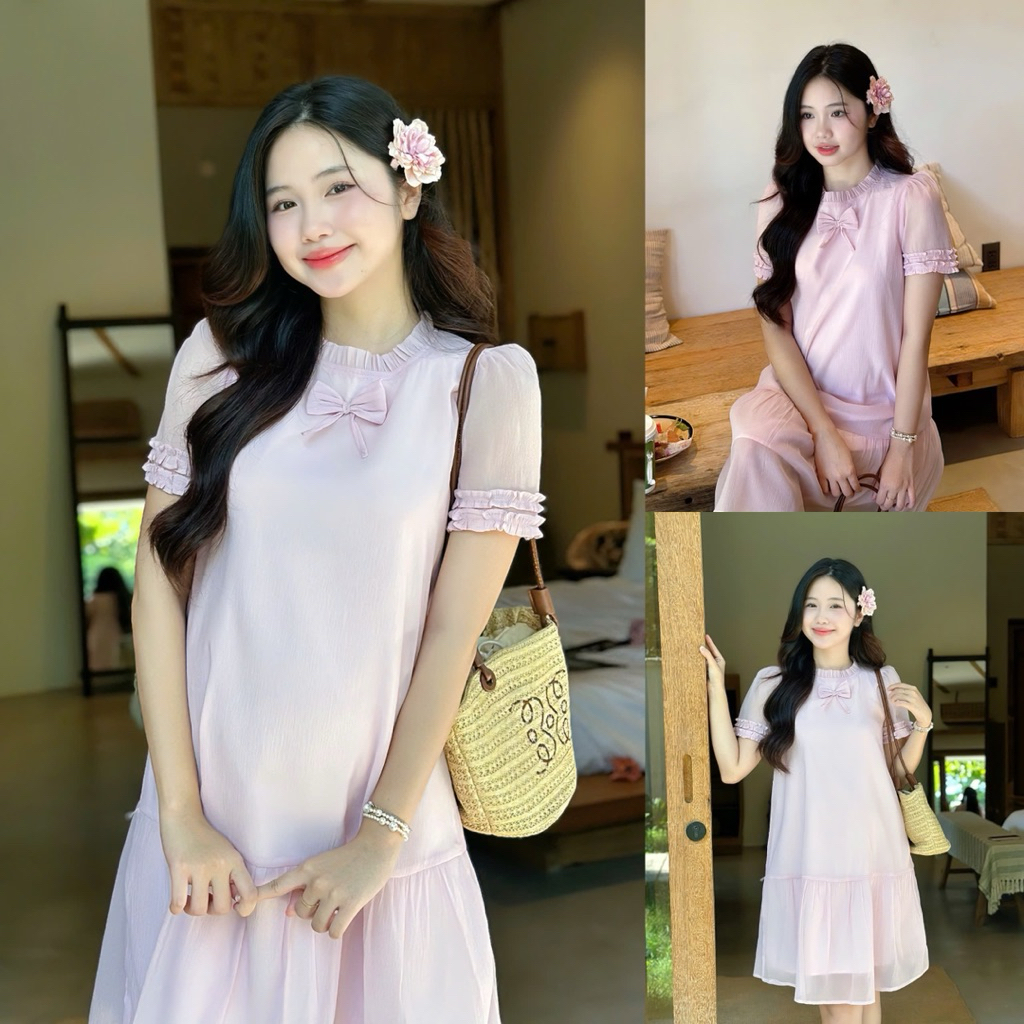 EVERMOM l Đầm bầu Rina viền bèo đính nơ form đuôi cá trẻ trung