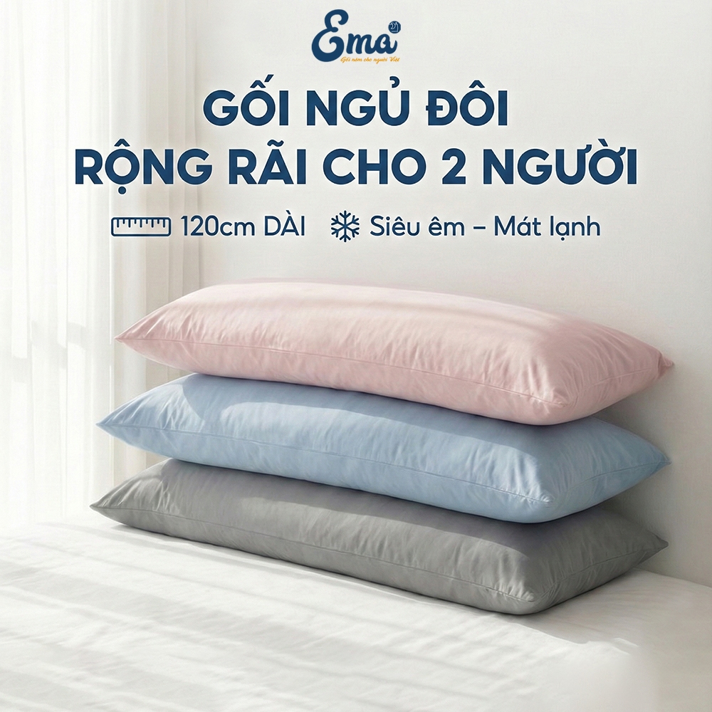 Gối ngủ đôi Mochi siêu mát lạnh Ema - gối ngủ rộng rãi cho 2 người, vỏ băng lạnh siêu mát
