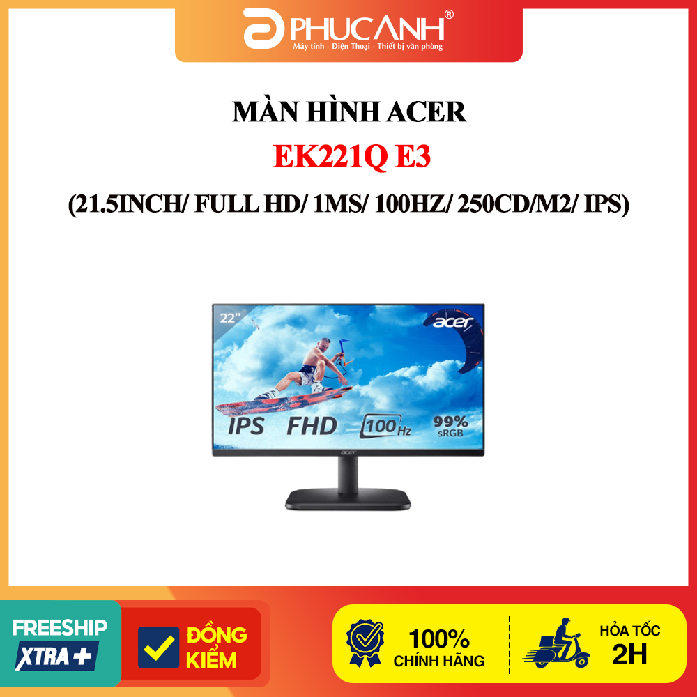 Màn hình Acer EK221Q E3 (21.5Inch/ Full HD/ 1ms/ 100HZ/ 250cd/m2/ IPS) - Bảo hành 36 tháng tại Hãng