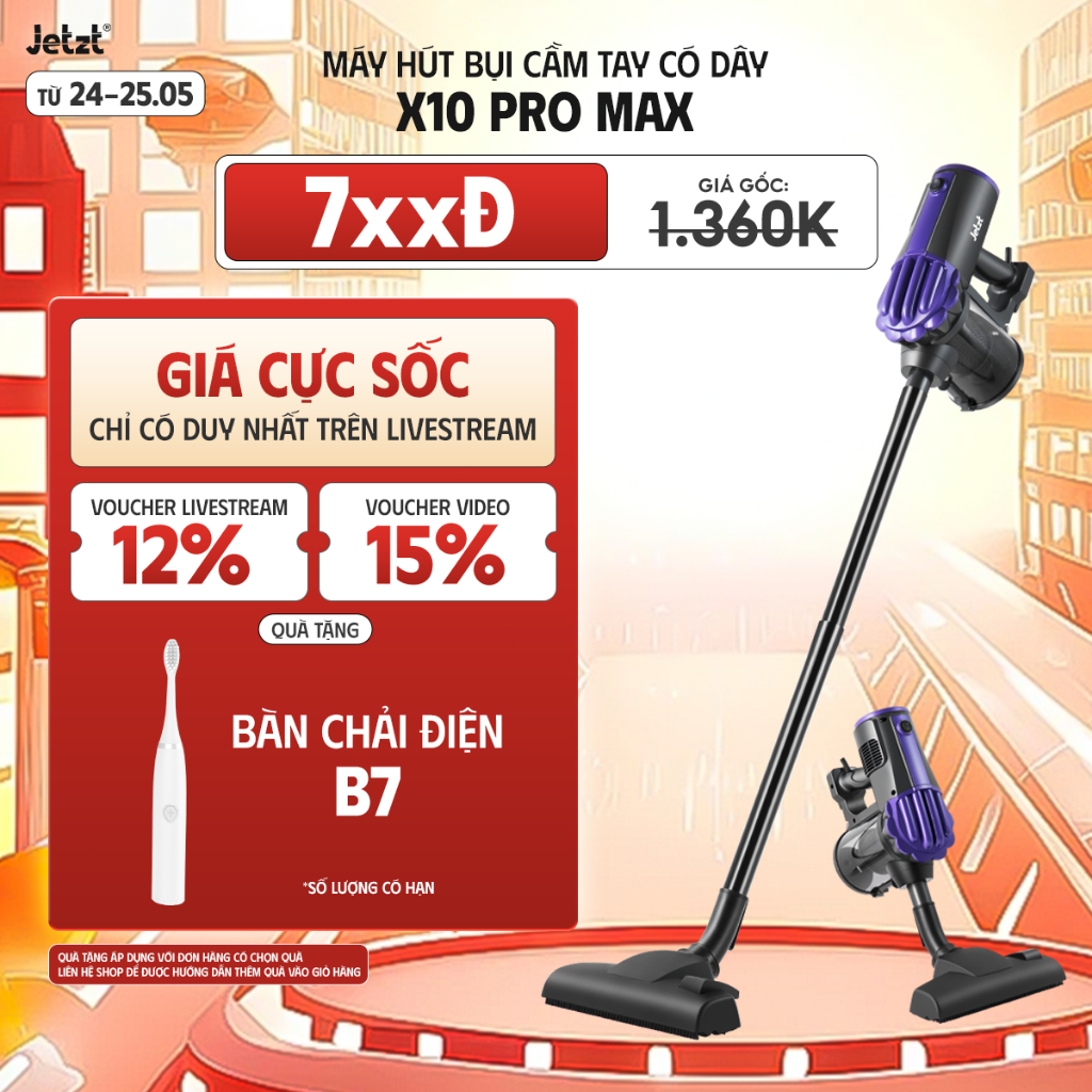 Máy hút bụi cầm tay có dây 4in1 JETZT X10 PRO, kèm đầu hút giường nệm với phân loại X10 PRO MAX