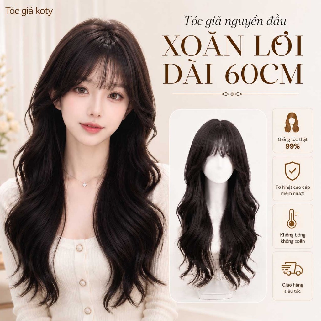Tóc giả nữ nguyên đầu xoăn dợn layer KOTY tặng kèm lưới trùm