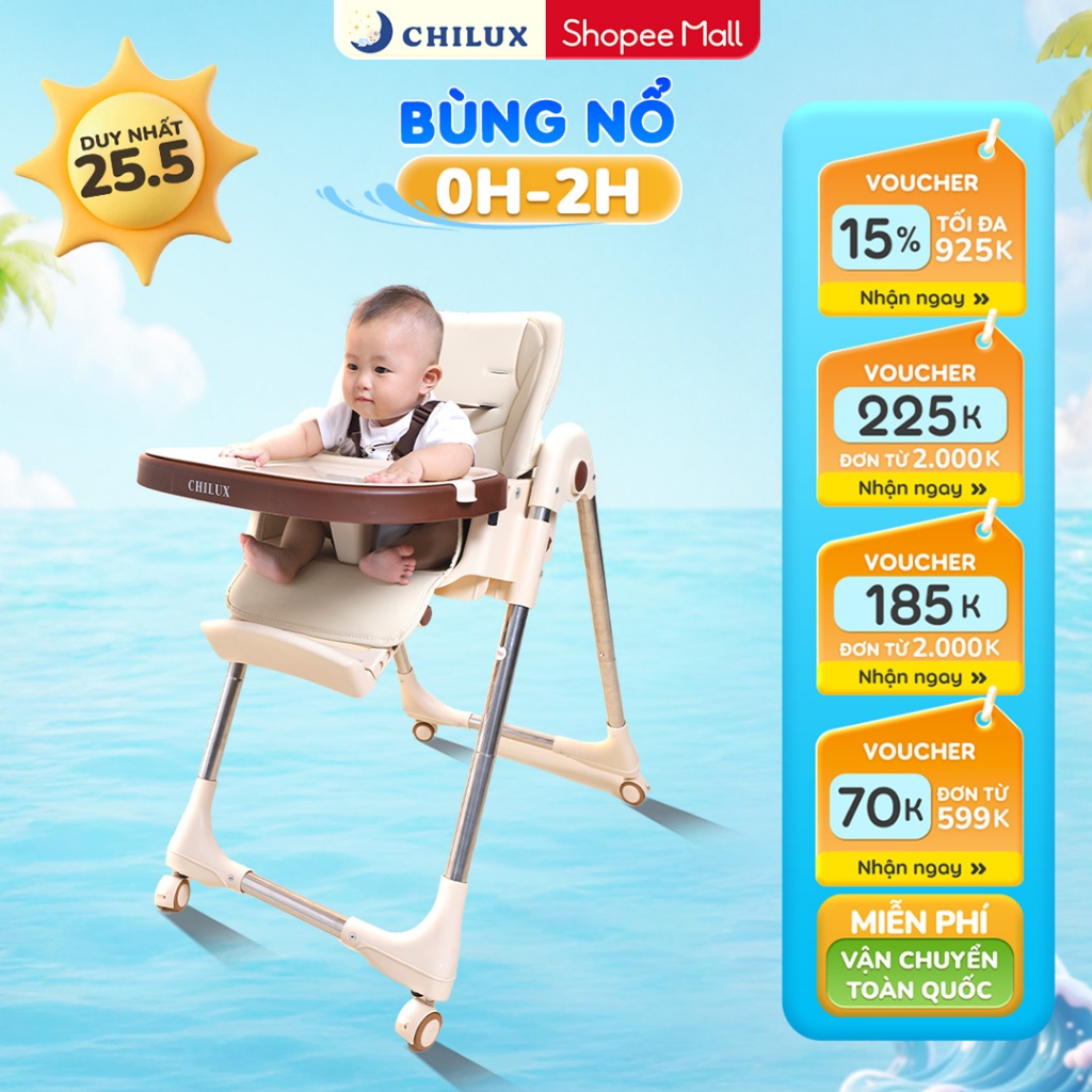 Ghế ăn dặm cho bé Chilux Grow S - Điều chỉnh độ cao linh hoạt, ngã lưng 5 cấp độ