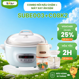 COMBO Nồi Nấu Cháo Chậm 2.5L SUBE003 Kèm Lồng Hấp Và Máy Xay Ăn Dặm 2 Cối 0.3L TULI TL-C08K2