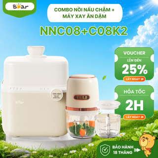 COMBO Nồi Nấu Chậm 0.8L Bear NNC08 Kèm Lồng Hấp Và Máy Xay Ăn Dặm TULI TL-C08K2 2 cối -8 Lưỡi Dao
