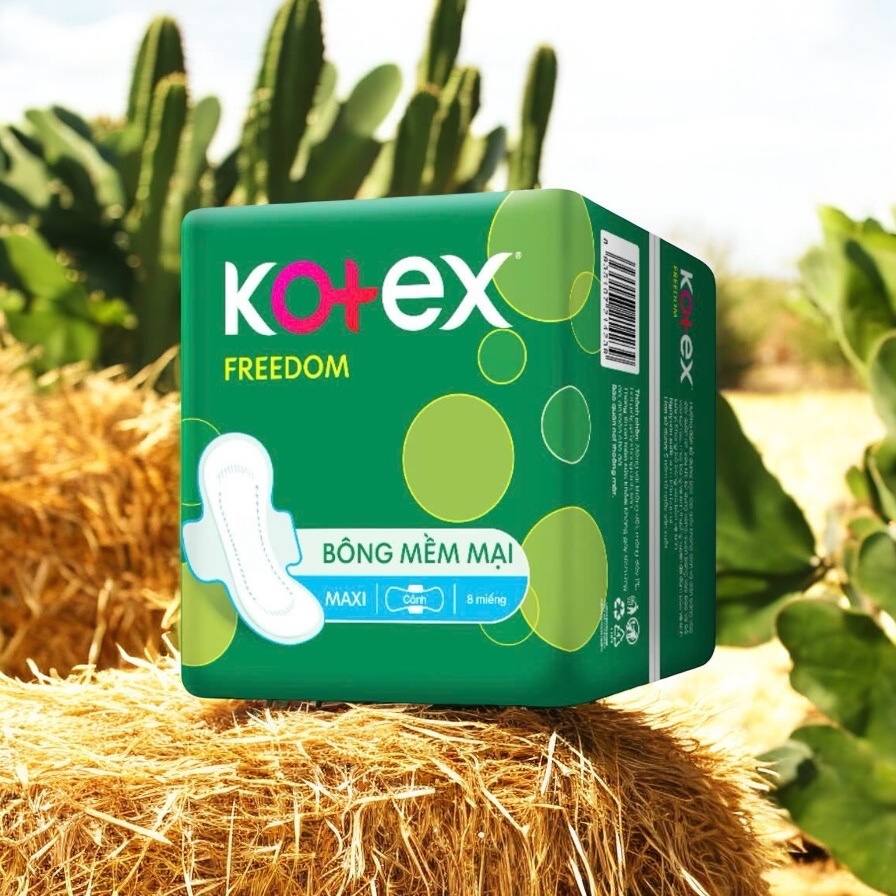 [Hàng Chính Hãng] 1 Bịch Kotex Freedom Maxi Có Cánh, Mặt Bông Mềm Mại (Bịch 8 miếng 23cm)