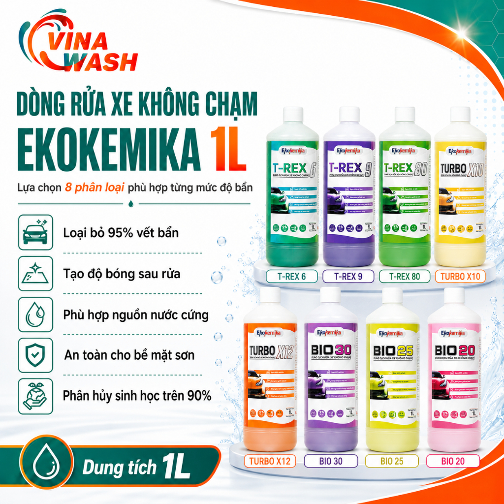 Dung dịch rửa xe không chạm Ekokemika 1 lít -Bio 20,Bio 25,Bio 30,Bio 35,Bio 45,T REX 6,TREX 80,Turb