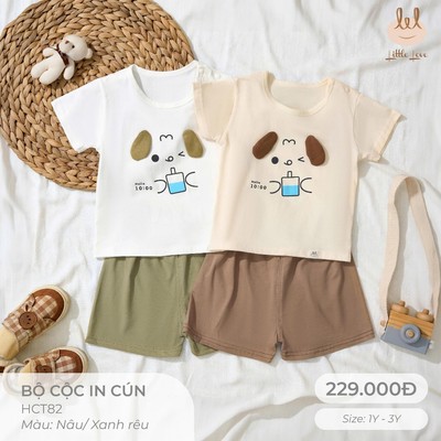 BỘ CỘC IN CÚN NHÍ NHẢNH CHO BÉ LIL  [ SIÊU MỀM, MÁT, MỊN CO DÃN VÀ THẤM HÚT TỐT] SZ 1Y - 3Y (HCT82)