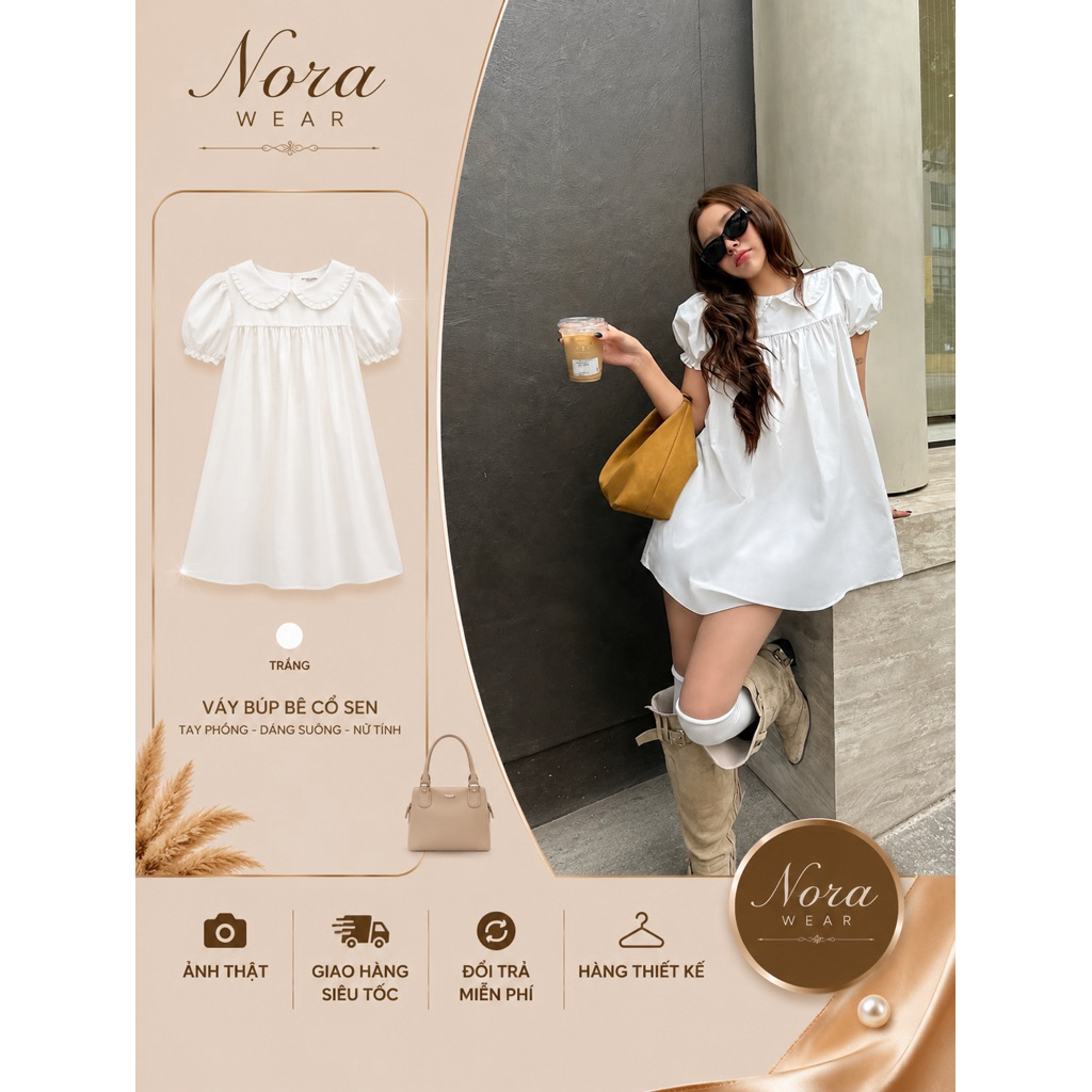 Váy búp bê cổ sen Nora Wear – Nhẹ nhàng, xinh xắn chuẩn nàng thơ