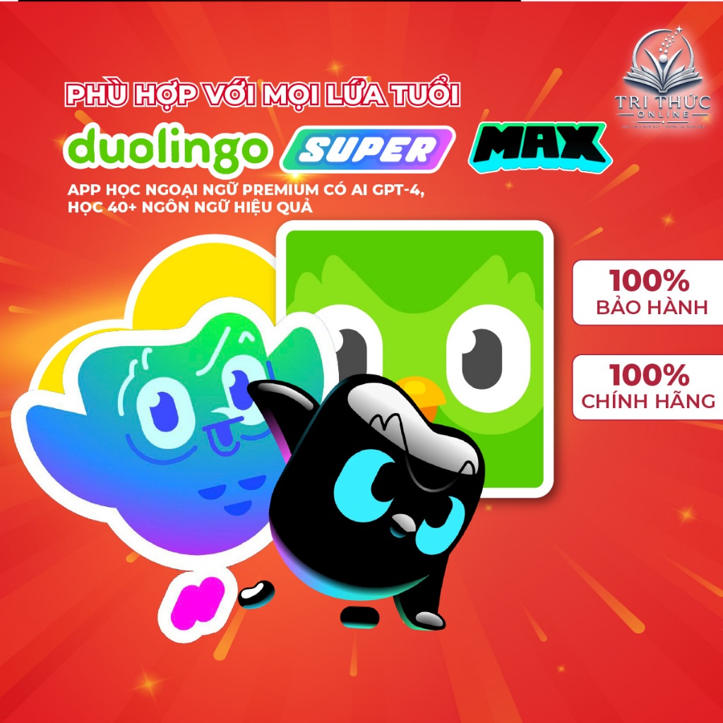 Duolingo Super / Duolingo Max Chính Hãng – App Học Ngoại Ngữ Premium Có AI GPT-4, Học 40+ Ngôn Ngữ H