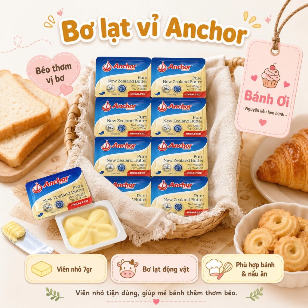 Bơ lạt Anchor, Bơ Lạt động vật Anchor Viên 7g - Butter Làm Bánh, Ăn Kèm Bánh Mì, nấu ăn